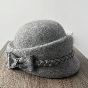 Wool Bucket / Cloche Hat With Bow Braided Detailing
